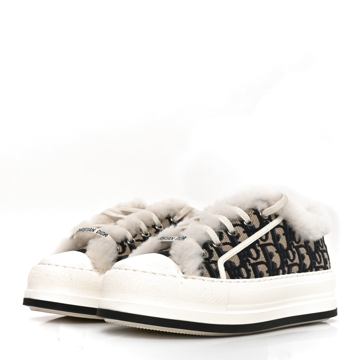 Canvas Oblique Shearling Walk'N'Dior Platform Sneakers  38.5 Deep Blue