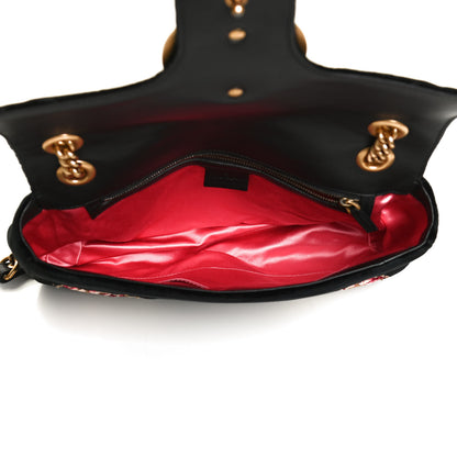 Gucci Velvet Matelasse Loved Embroidered Medium GG Marmont Shoulder Bag Black 5 of 15