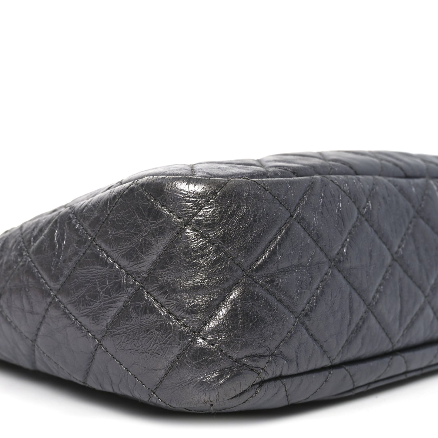 Metallic Aged Calfskin Quilted Large Reissue Camera Case Dark Silver