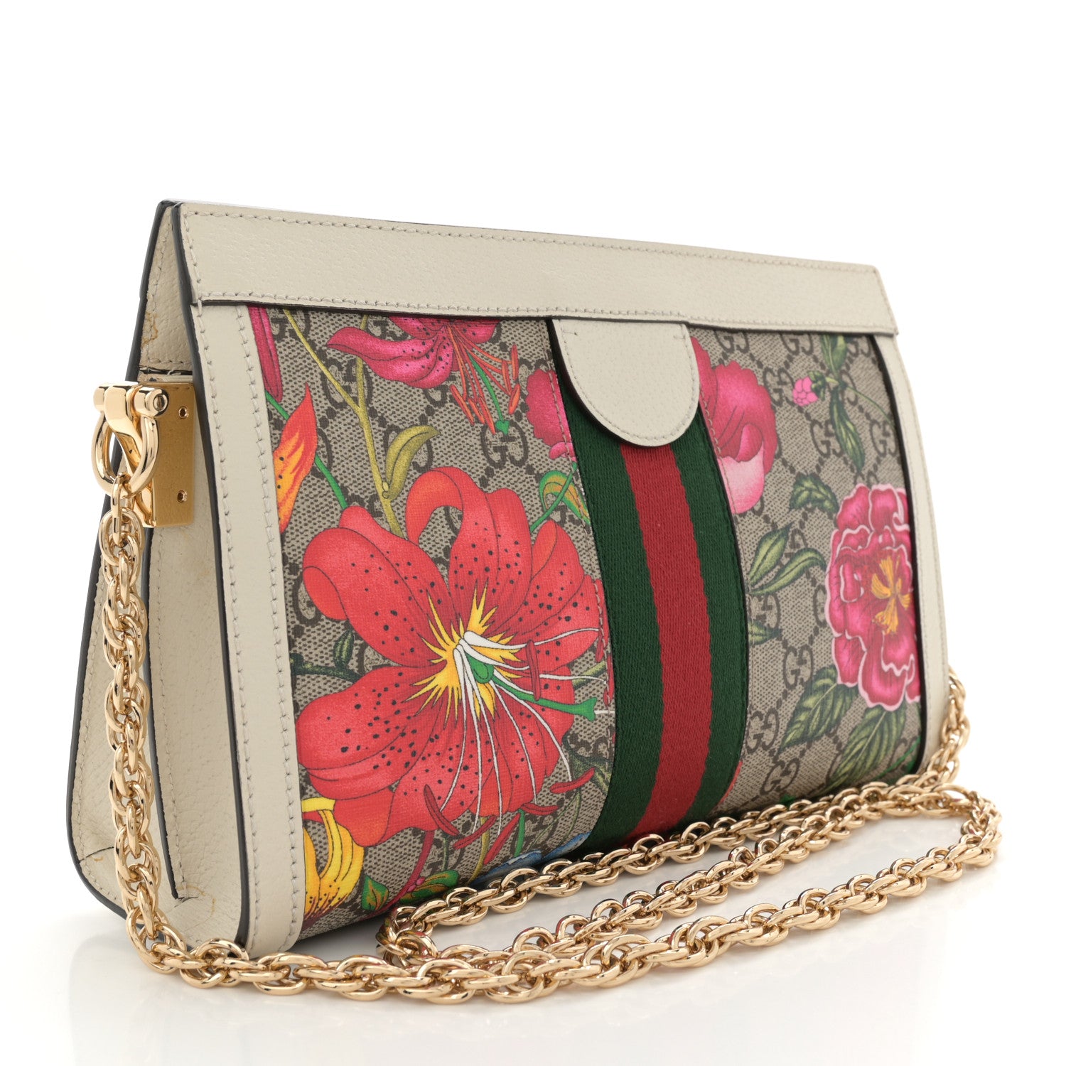 Gucci GG Supreme Monogram Flora Web Small Ophidia Chain Shoulder Bag White 3 of 14