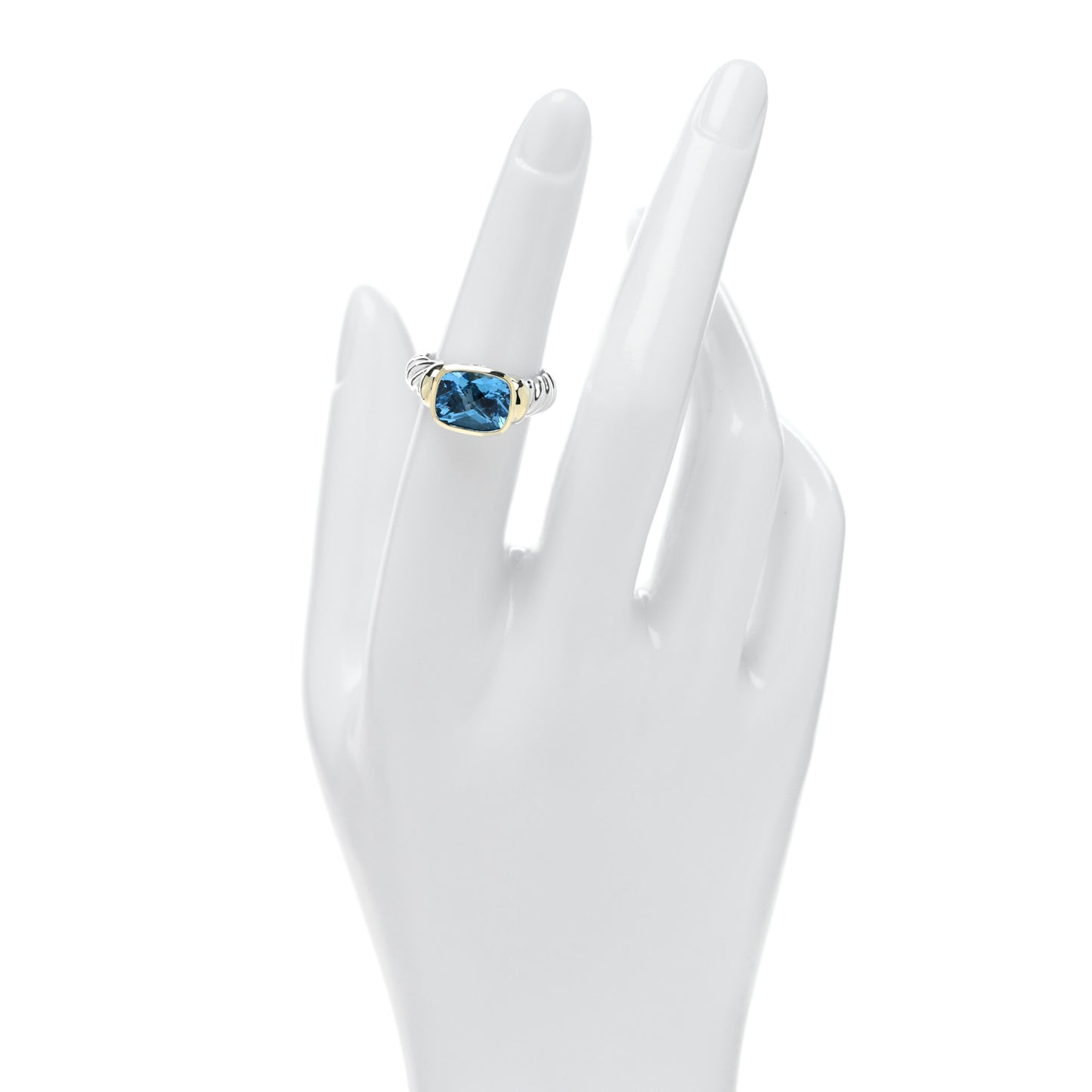 Sterling Silver 14K Yellow Gold Blue Topaz 7mm Noblesse Ring 52 6