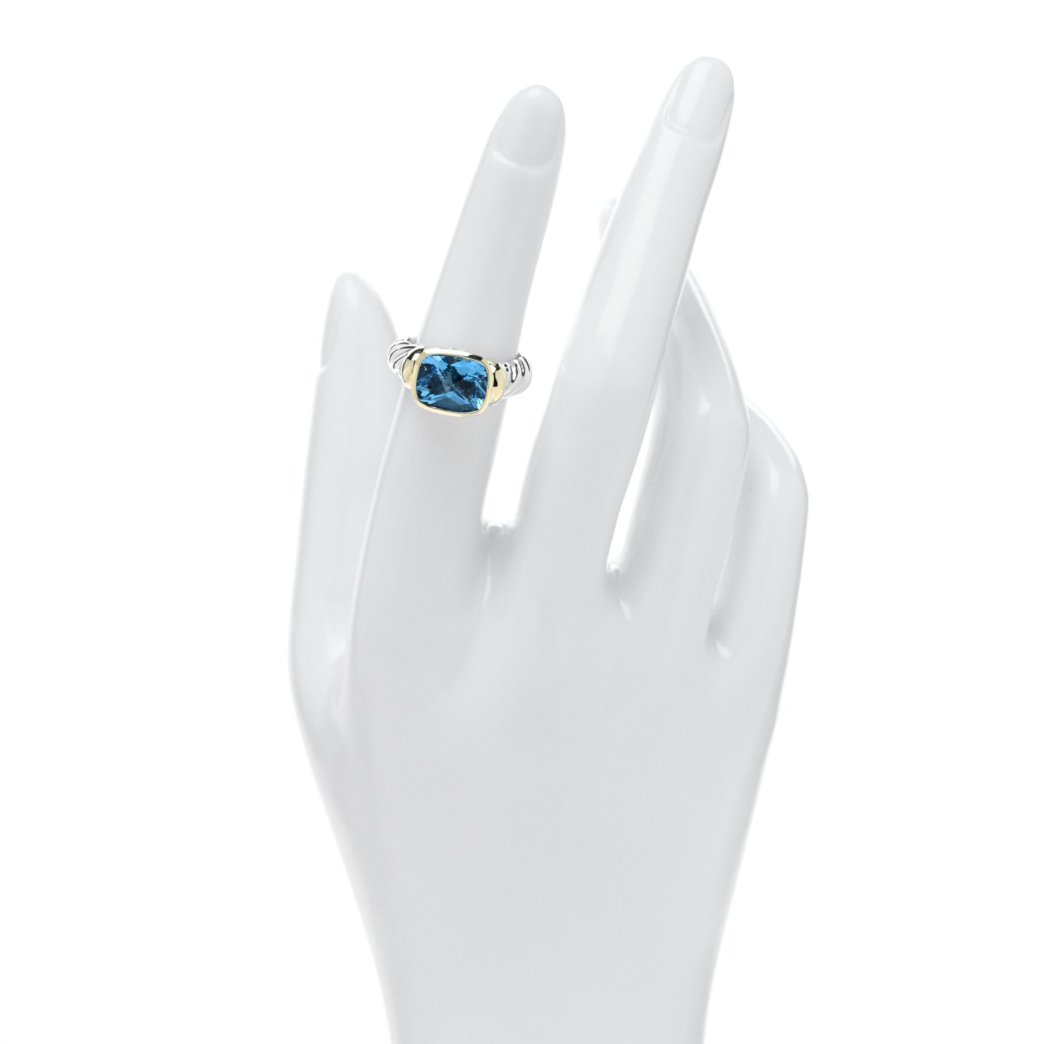 David Yurman Sterling Silver 14K Yellow Gold Blue Topaz 7mm Noblesse Ring 52 6 2 of 4