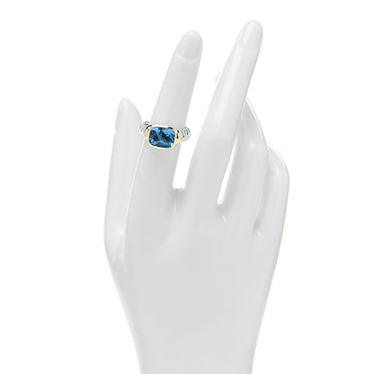David Yurman Sterling Silver 14K Yellow Gold Blue Topaz 7mm Noblesse Ring 52 6 2 of 4