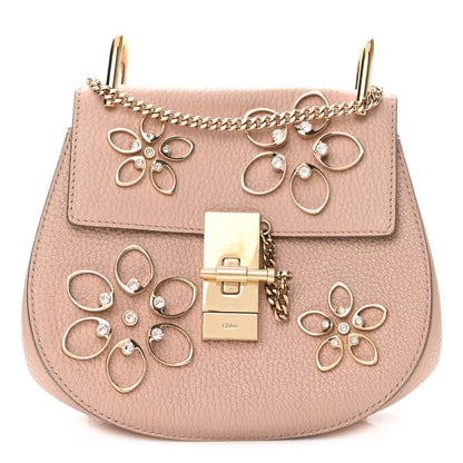 Chloe Grained Lambskin Flower Crystal Embellished Mini Drew Shoulder Bag Cement Pink 1 of 10