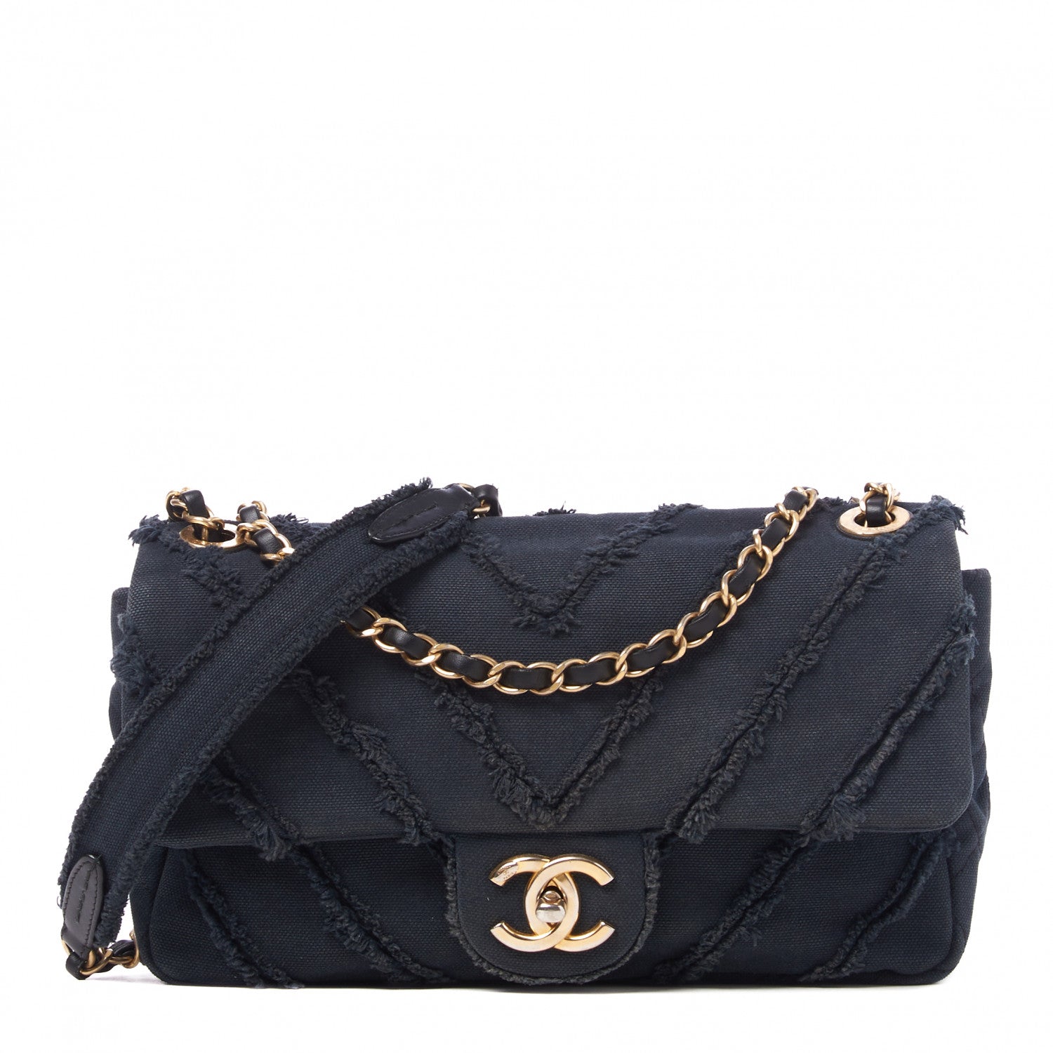 Chanel Canvas Chevron Cuba Patchwork Medium Single Flap Navy 1 of 9