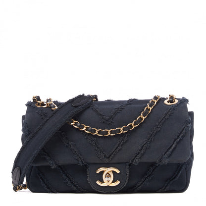 Chanel Canvas Chevron Cuba Patchwork Medium Single Flap Navy 1 of 9