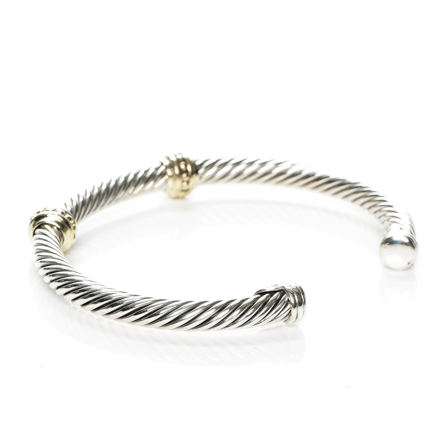 David Yurman Sterling Silver 14K Yellow Gold 5mm Cable Classics Two Station Bracelet 3 of 4