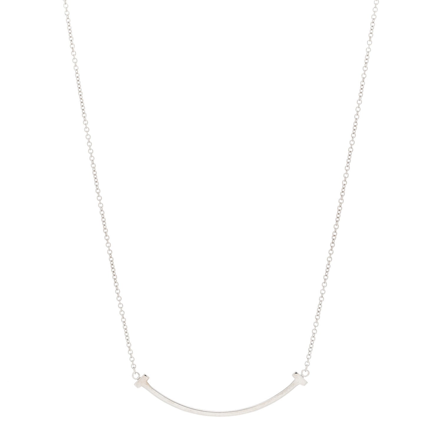 Tiffany 18K White Gold Small T Smile Pendant Necklace 1 of 4