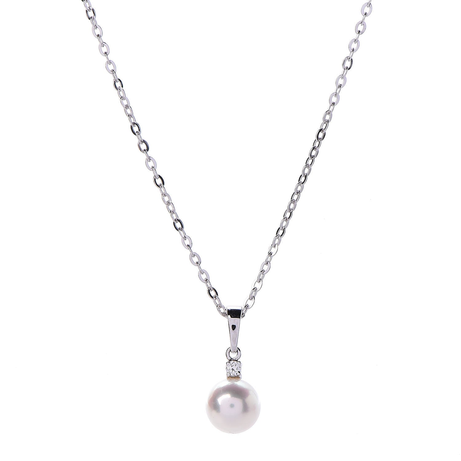 Mikimoto 18K White Gold Diamond Akoya Pearl 6mm Drop Pendant Necklace 4 of 7