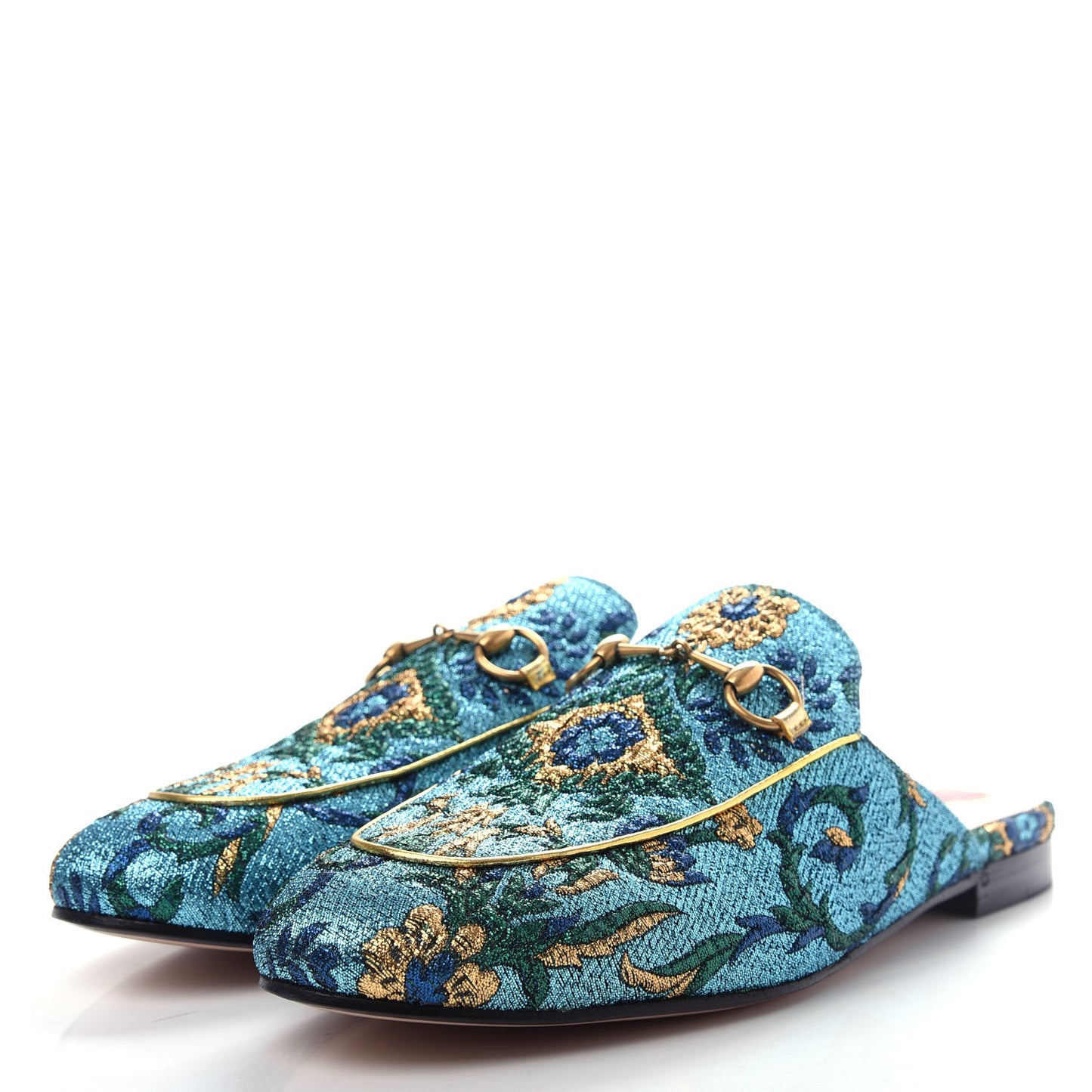 Iridescent Brocade Womens Princetown Slippers 38.5 Azure Multicolor Oro