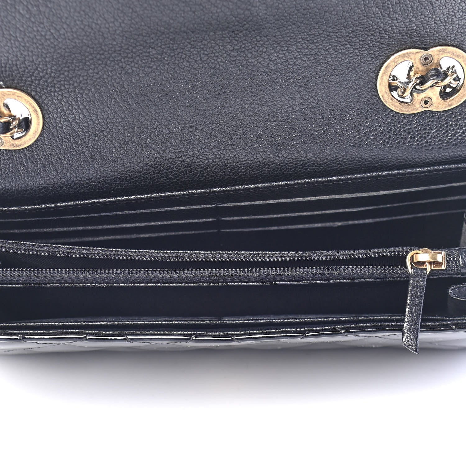 Chanel Patent Goatskin Quilted Small CC Eyelet Wallet On Chain WOC Black 4 of 9