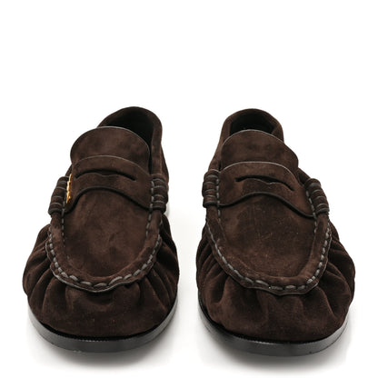 Saint Laurent Suede Le Loafer Penny Slippers 38.5 Dark Chocolate 2 of 9
