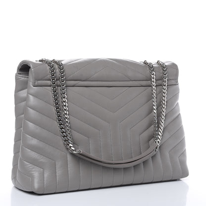 Saint Laurent Calfskin Y Quilted Monogram Large Loulou Chain Satchel Light Grey 3 of 16