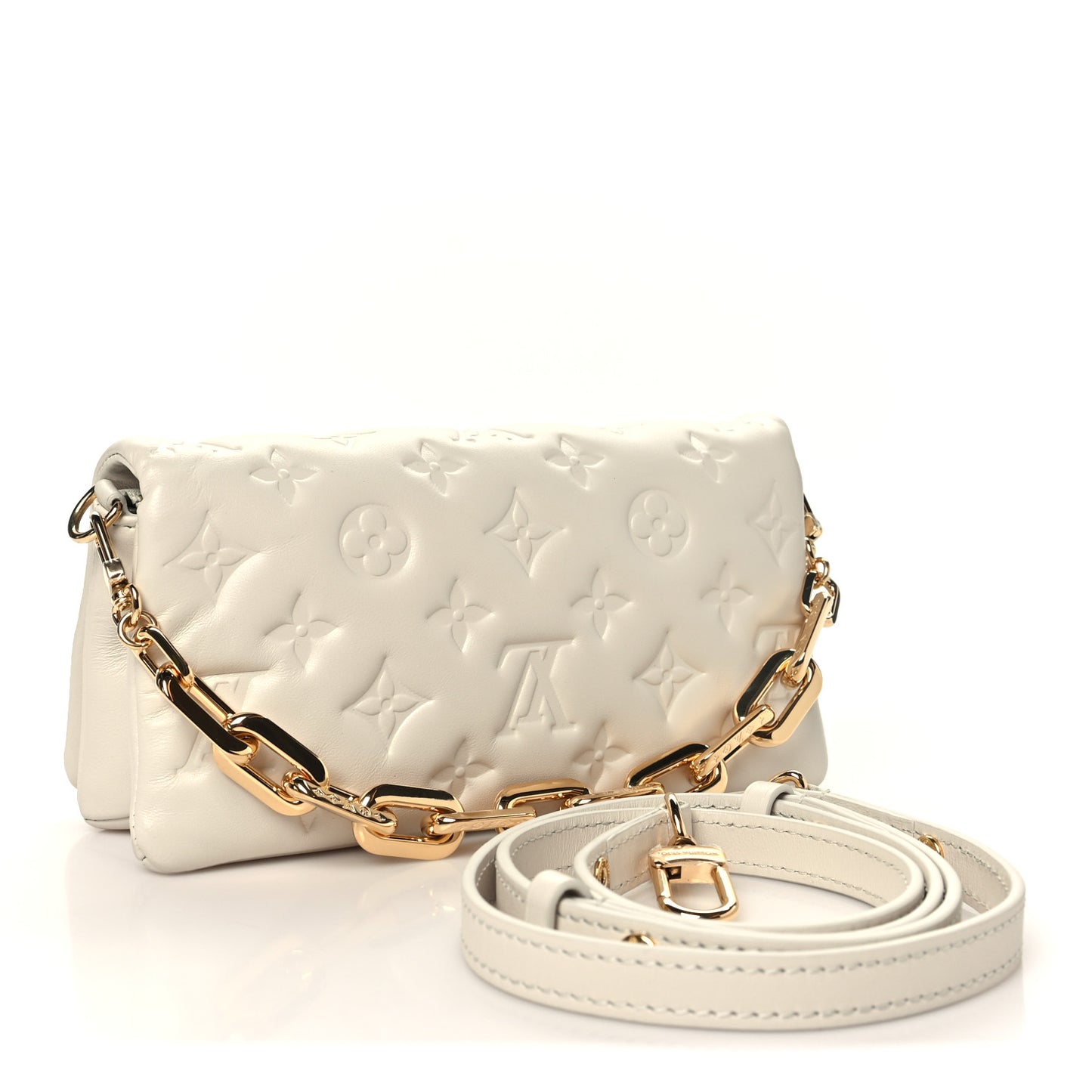 Lambskin Embossed Monogram Pochette Coussin Crossbody Creme