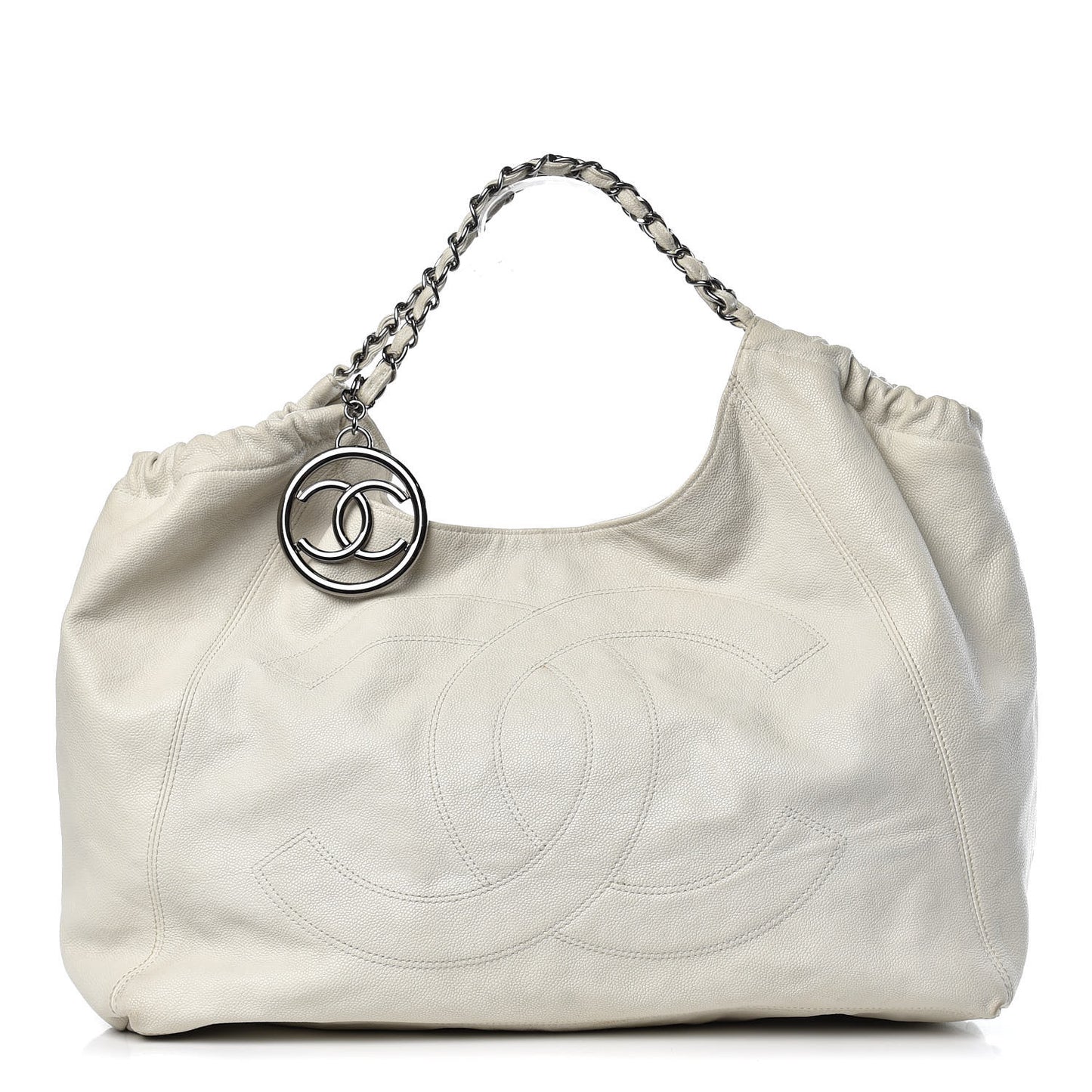 Distressed Caviar XL Coco Cabas White