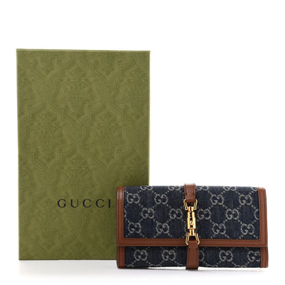 Gucci New Denim GG Monogram Jackie 1961 Chain Wallet Blue Tea Cuir 7 of 7