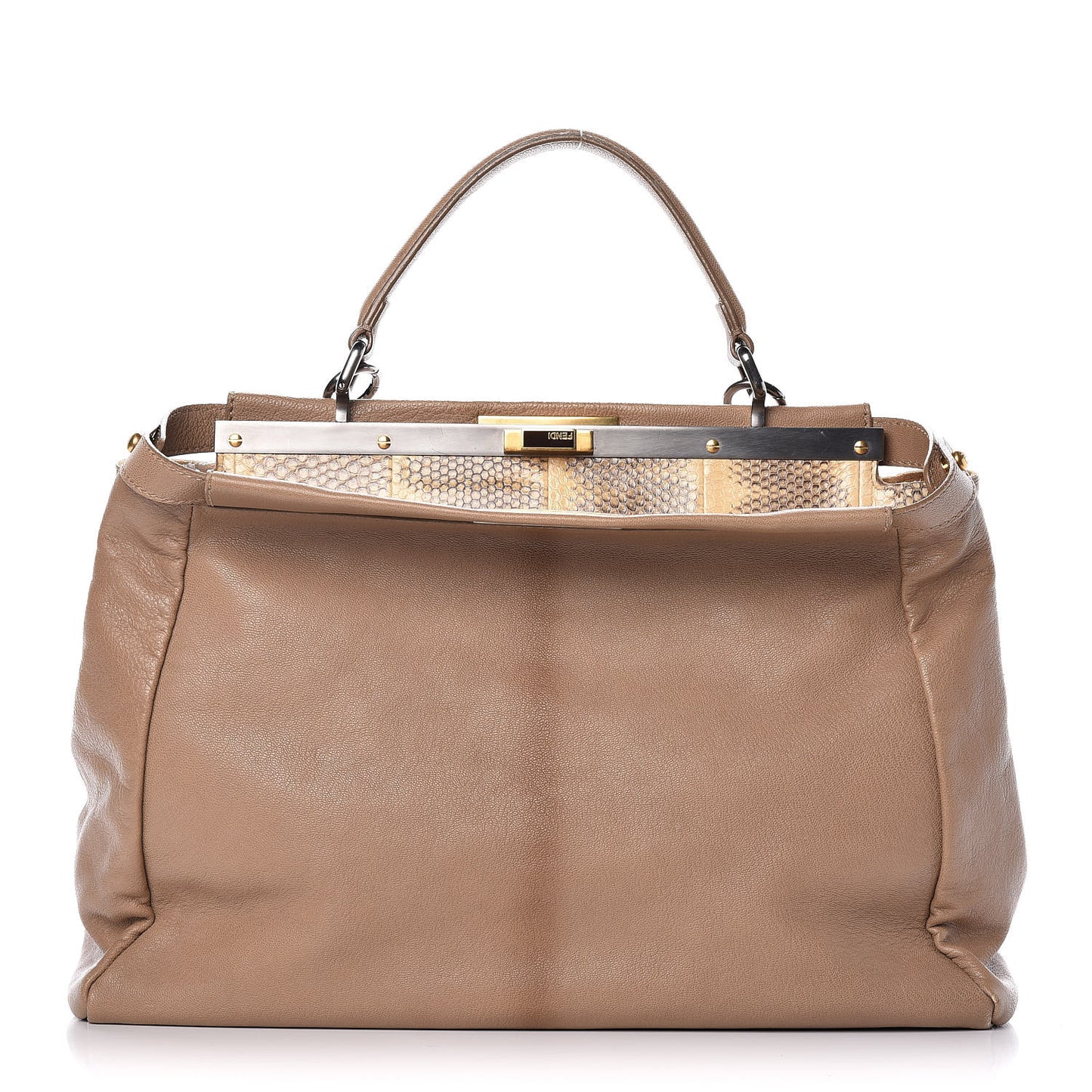 Goatskin Watersnake Large Peekaboo Iconic Satchel Taupe Phard