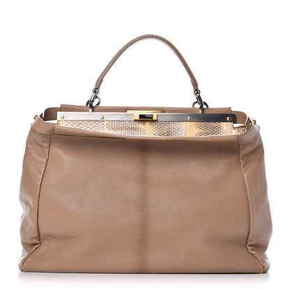 Fendi Goatskin Watersnake Large Peekaboo Iconic Satchel Taupe Phard 1 of 19