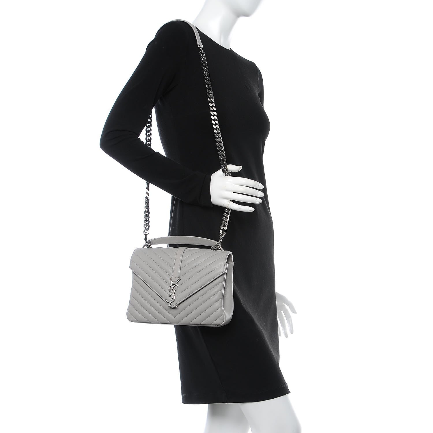 Saint Laurent Sheepskin Matelasse Monogram Medium College Bag Light Grey 2 of 10
