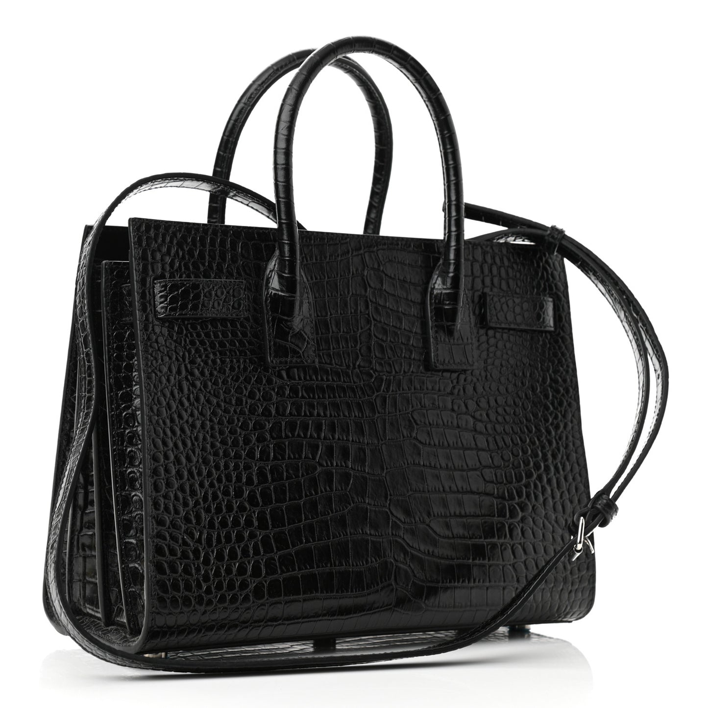 Calfskin Crocodile Embossed Baby Sac De Jour Black