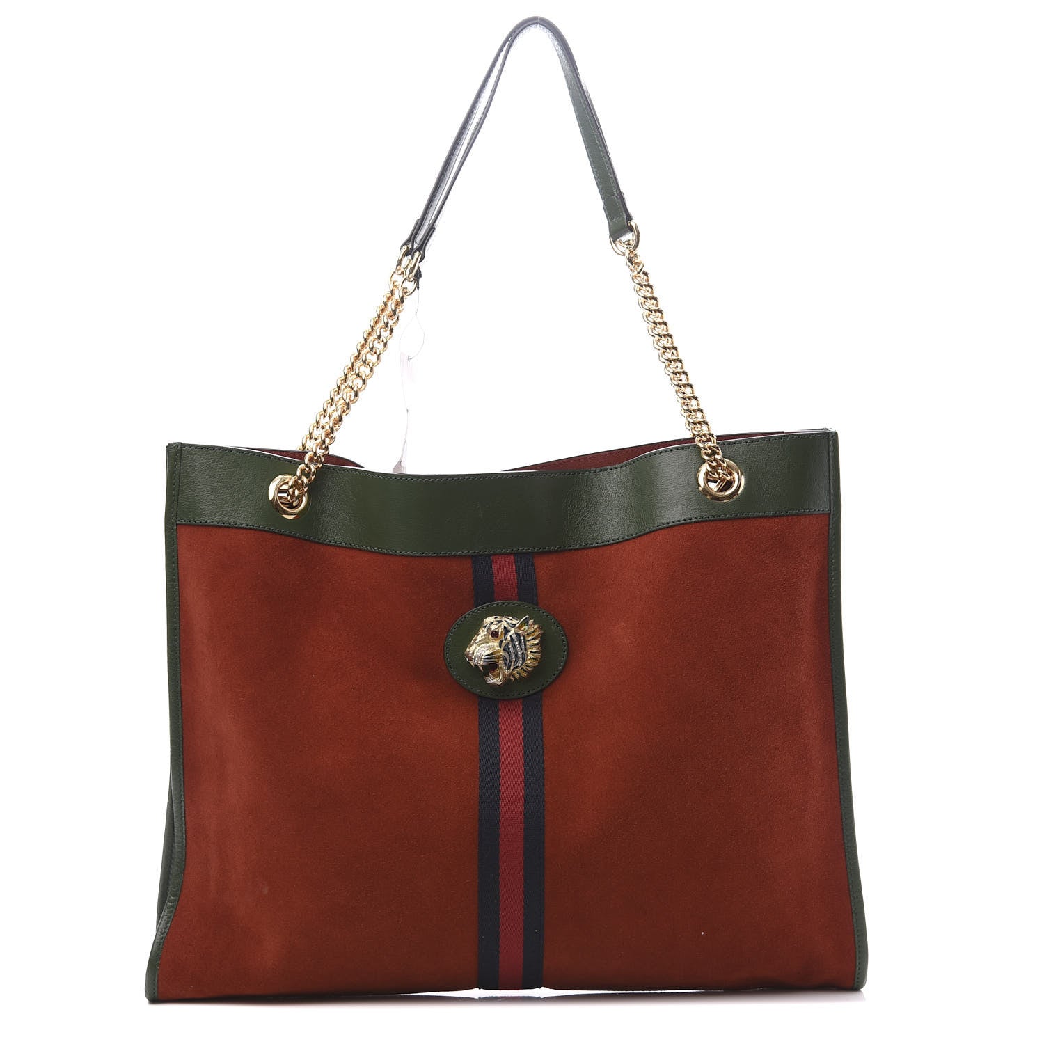 Gucci Suede Calfskin Large Rajah Chain Tote Hibiscus Red Green 1 of 12