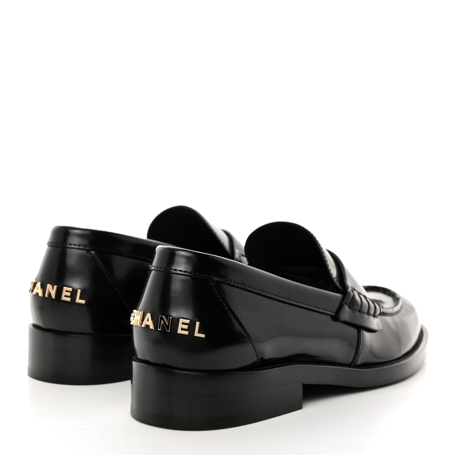 Chanel Shiny Calfskin Logo Loafers 38.5 Black 4 of 9