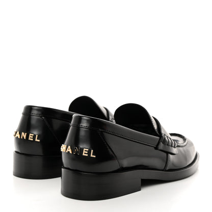 Chanel Shiny Calfskin Logo Loafers 38.5 Black 4 of 9
