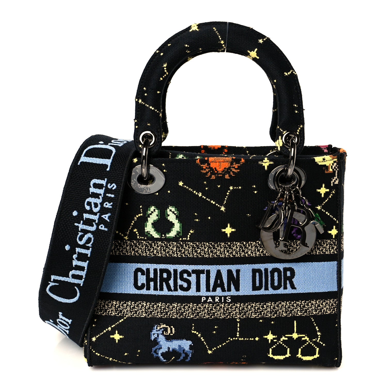 Christian Dior Canvas Pixel Zodiac Embroidered Medium Lady D-Lite Nero Multicolor 1 of 10