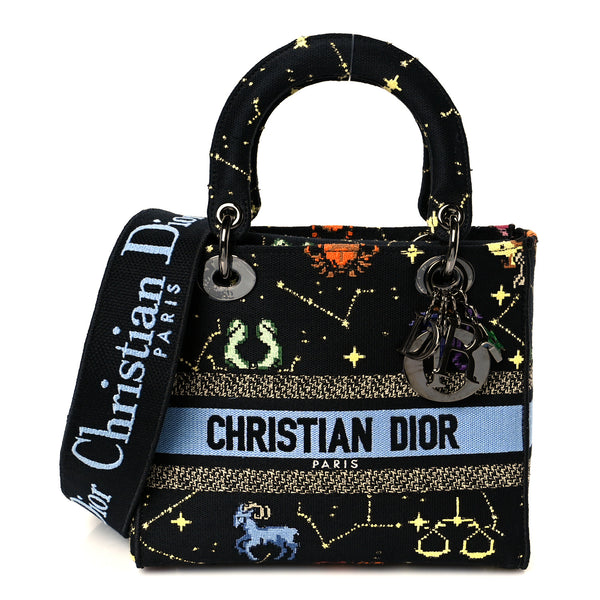 クリスチャンディオール Christian Dior Canvas Pixel Zodiac Embroidered Medium Lady D-Lite