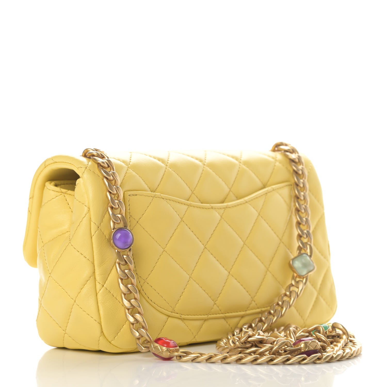 Chanel Lambskin Resin Quilted Mini Rectangular Pearl Samba Flap Yellow 2 of 4