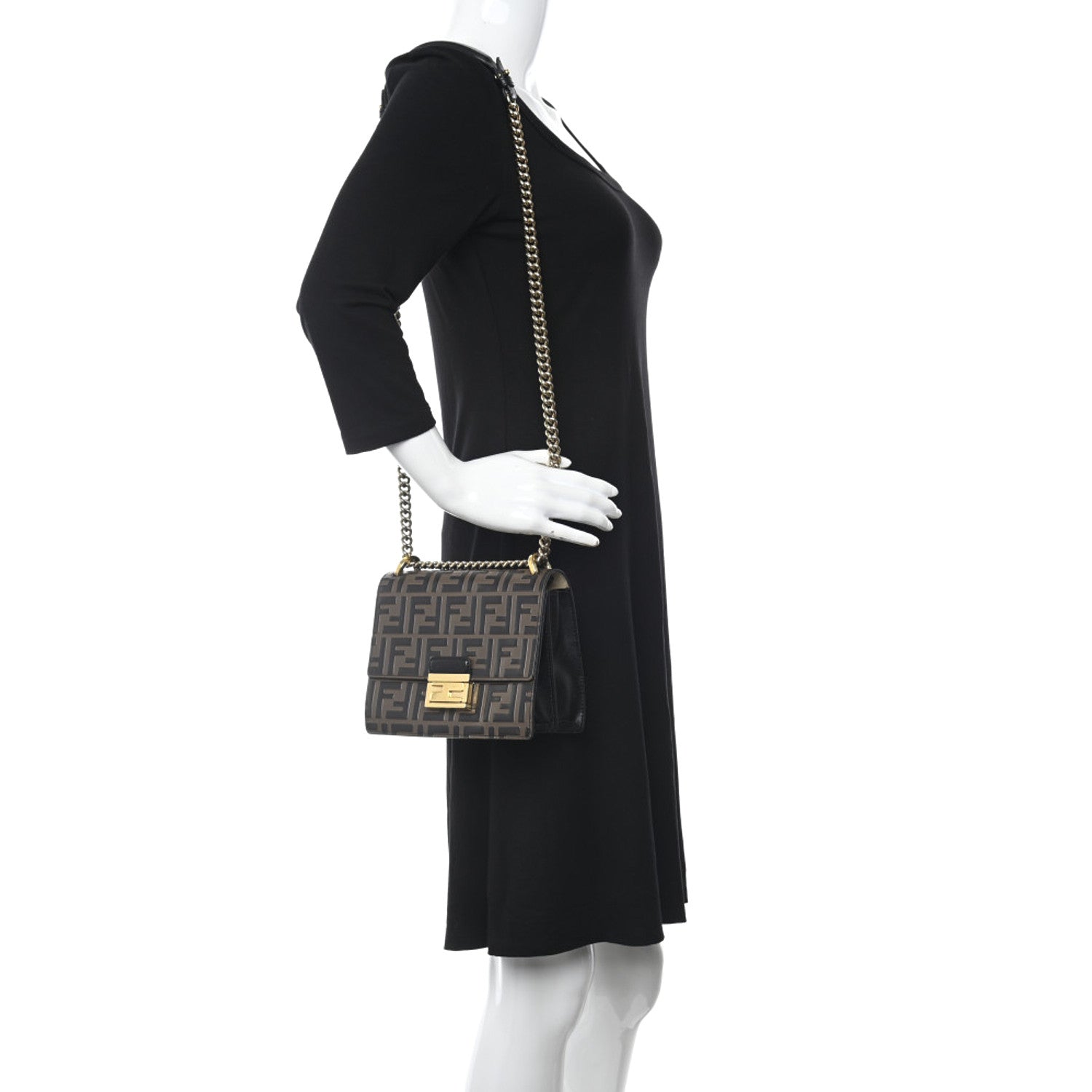 Fendi Vitello Liberty Bi-Color FF 1974 Embossed Small Kan U Shoulder Bag Maya Black 2 of 12