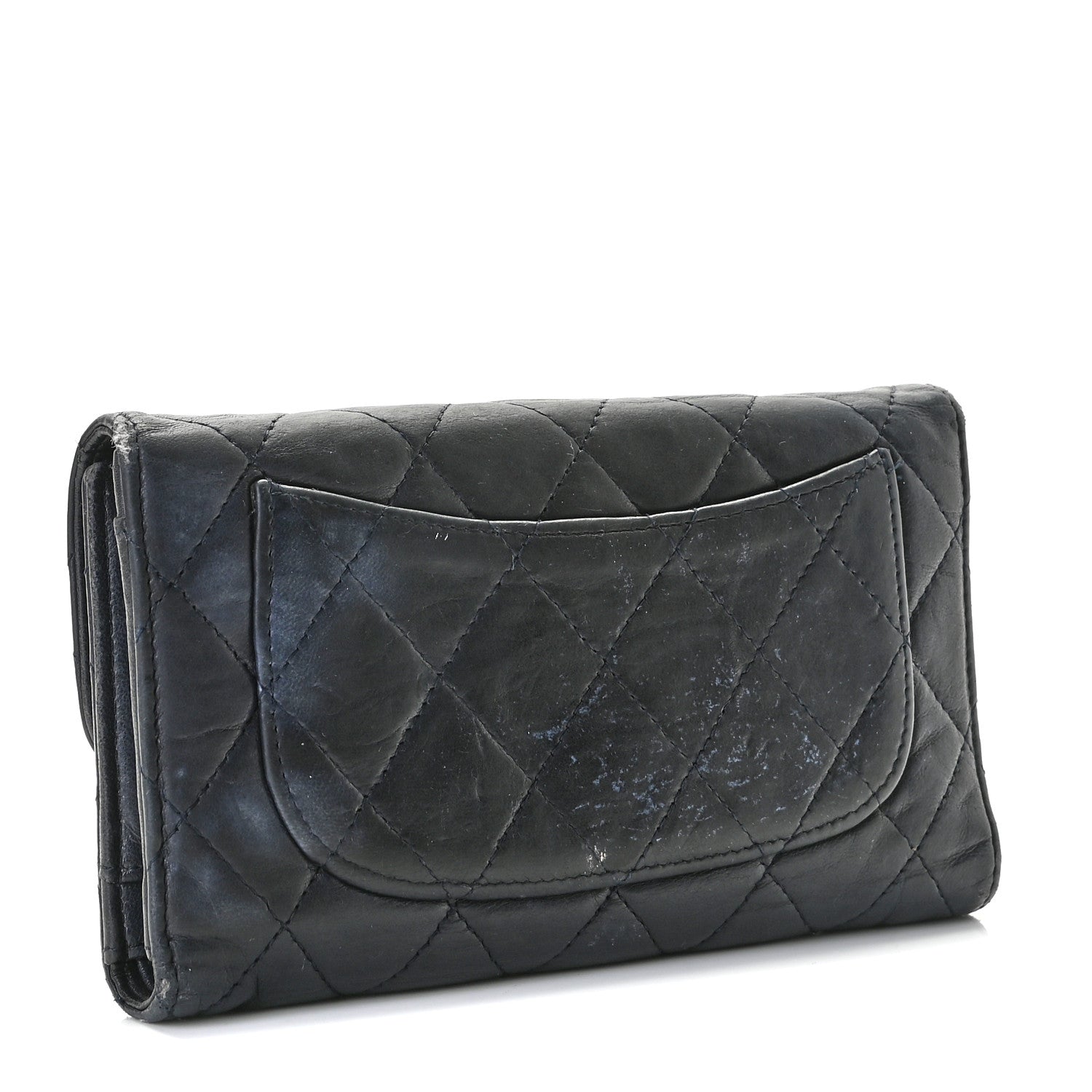 Chanel Lambskin Quilted Large Gusset Flap Wallet Navy 3 of 12