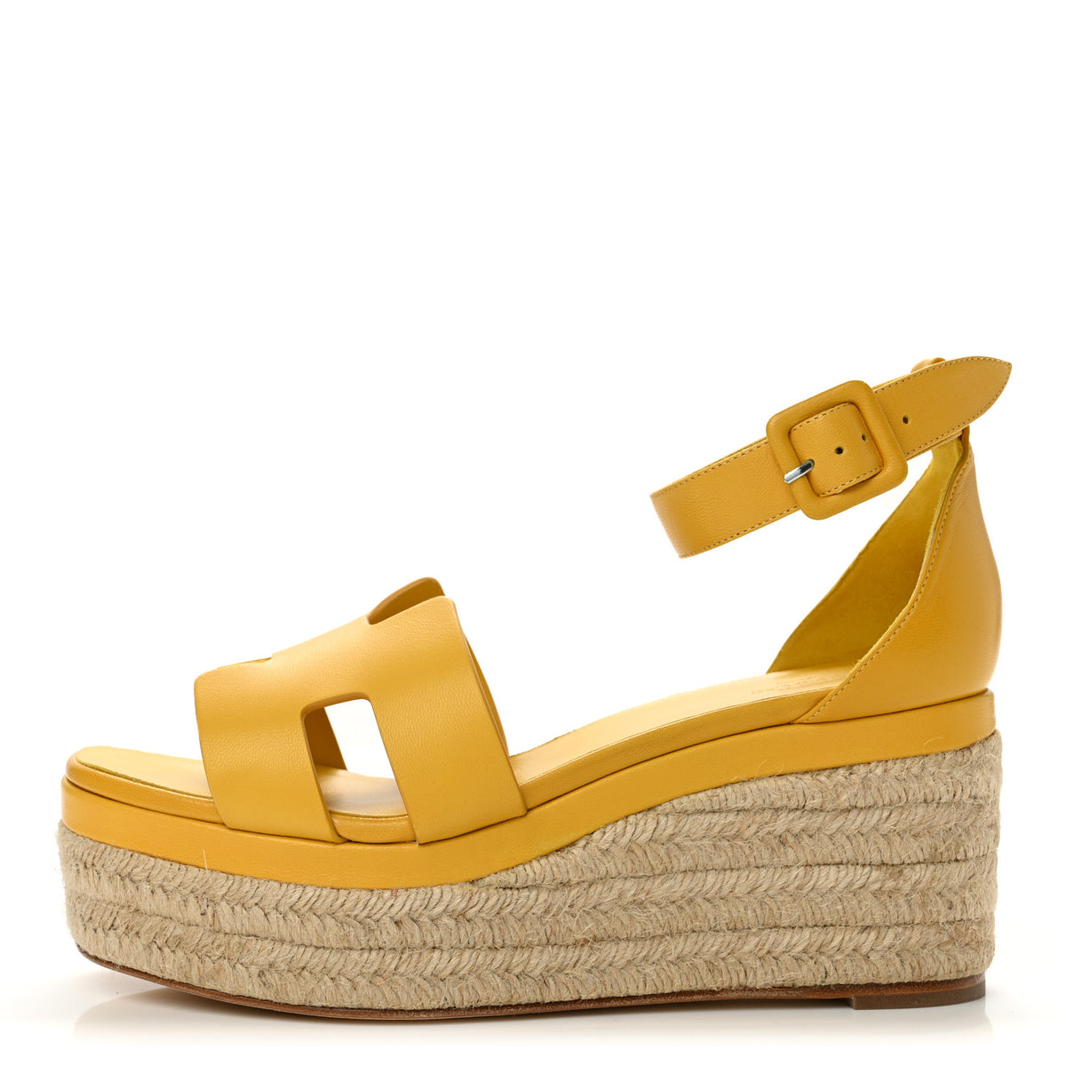 Hermes Goatskin Elda Espadrille Wedge Sandals 39 Jaune Sable 1 of 10