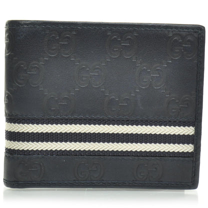 Gucci Guccissima Mens Web Bi-Fold Wallet Navy Blue 1 of 9