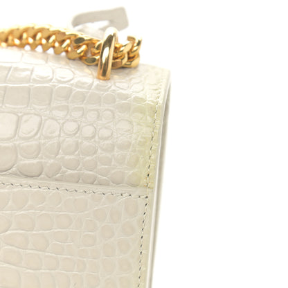 Saint Laurent Calfskin Crocodile Embossed Medium Monogram Sunset Blanc Vintage 13 of 15