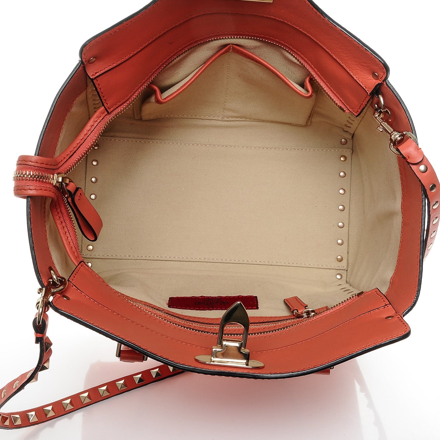 Vitello Small Rockstud Double Handle Tote Coral