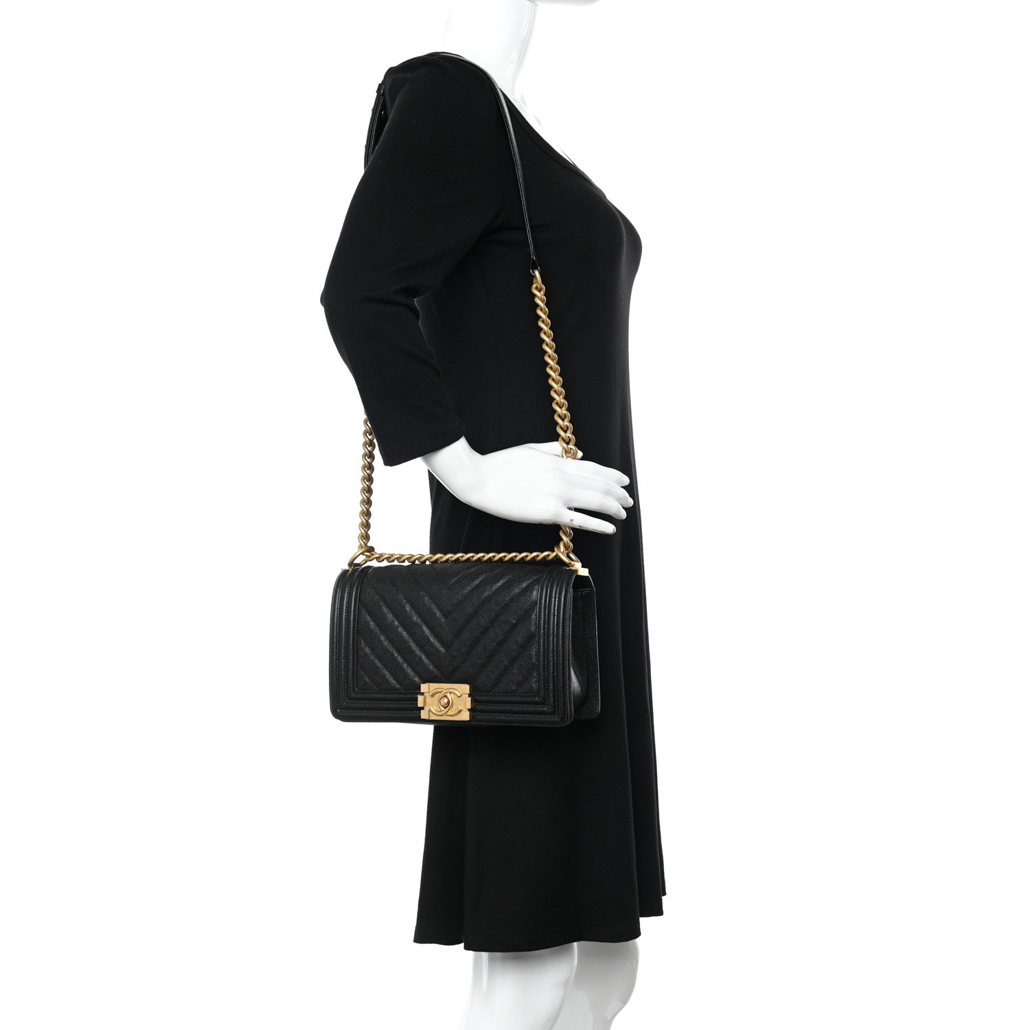 Chanel Caviar Chevron Quilted Medium Boy Flap Black 2 of 10