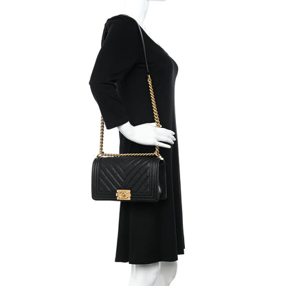 Chanel Caviar Chevron Quilted Medium Boy Flap Black 2 of 10