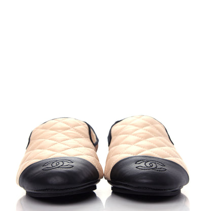 Chanel Lambskin Quilted Cap Toe Slipper With Pouch 37 Beige Black 2 of 12