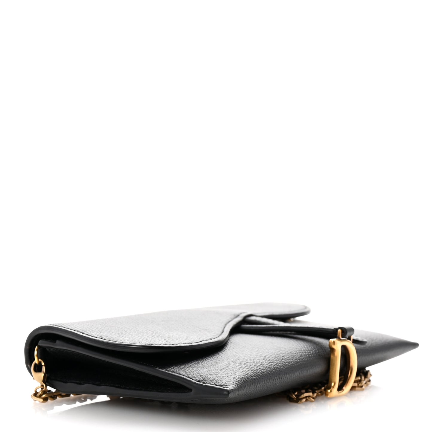 Grained Calfskin Saddle Chain Wallet Pouch Black