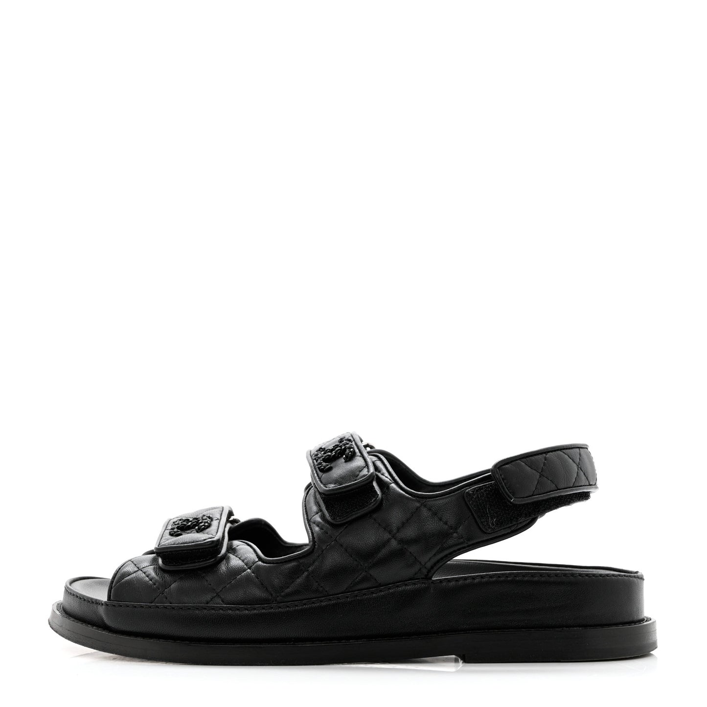Lambskin Quilted Velcro Dad Sandals 37 So Black