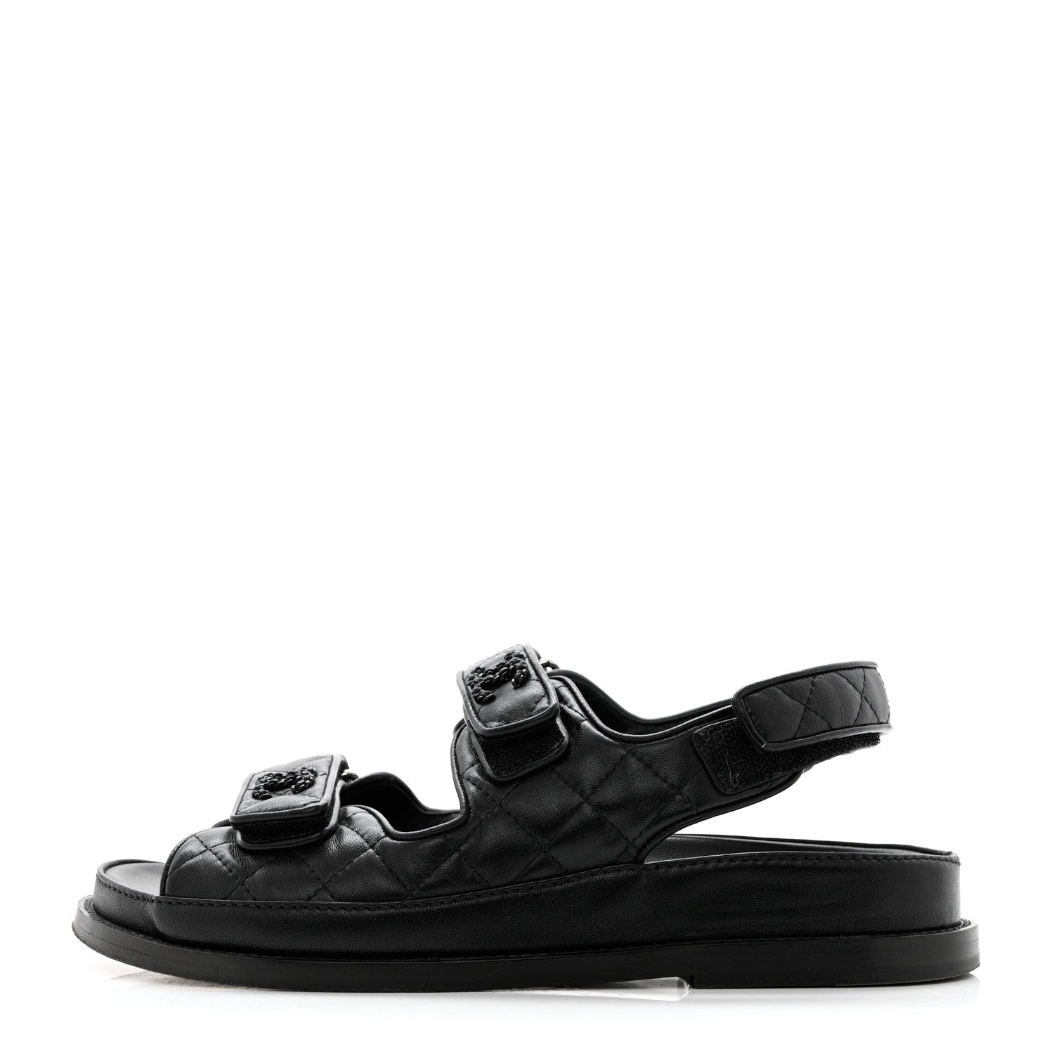 Chanel Lambskin Quilted Velcro Dad Sandals 37 So Black 1 of 9
