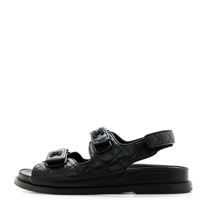Chanel Lambskin Quilted Velcro Dad Sandals 37 So Black 1 of 9