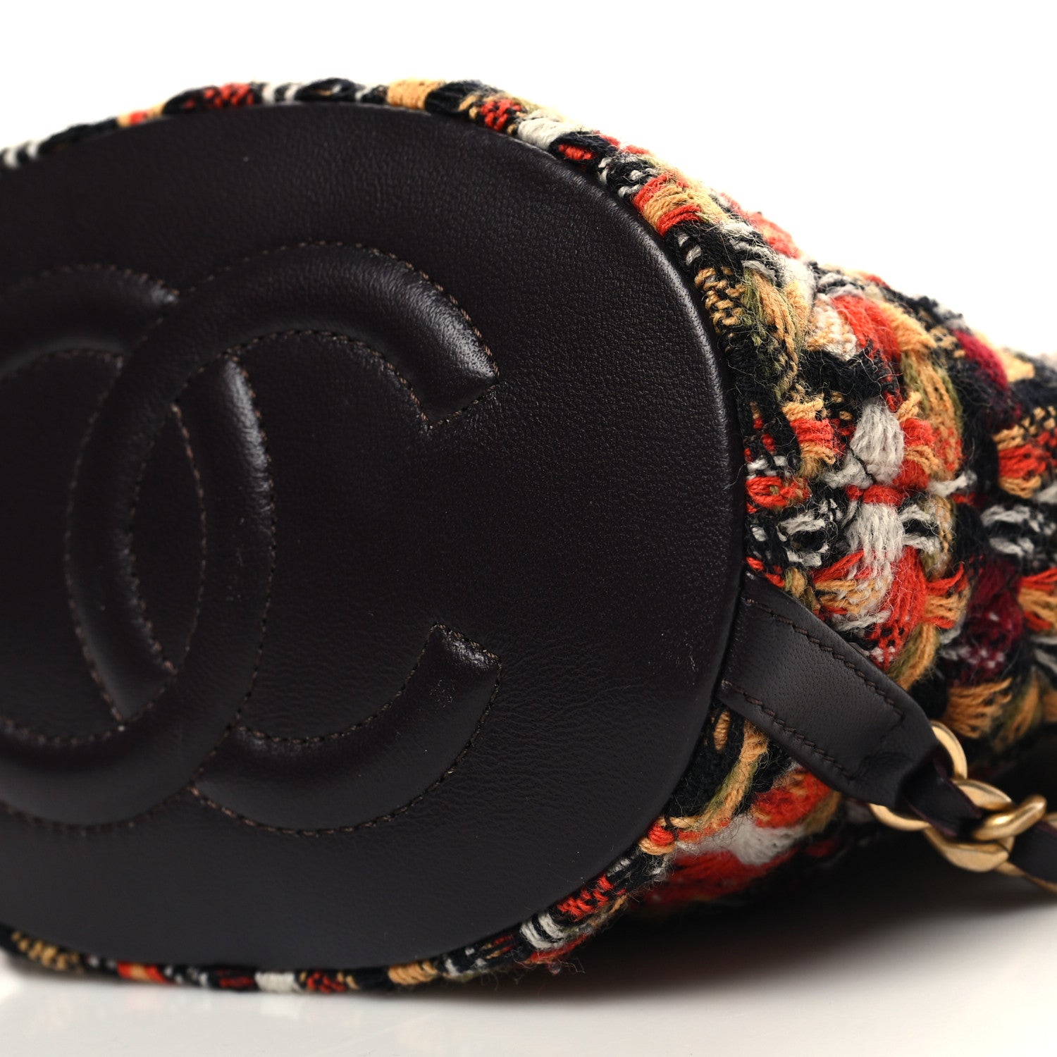 Chanel Tweed Quilted Small CC Chain Bucket Backpack Orange Multicolor 11 of 12