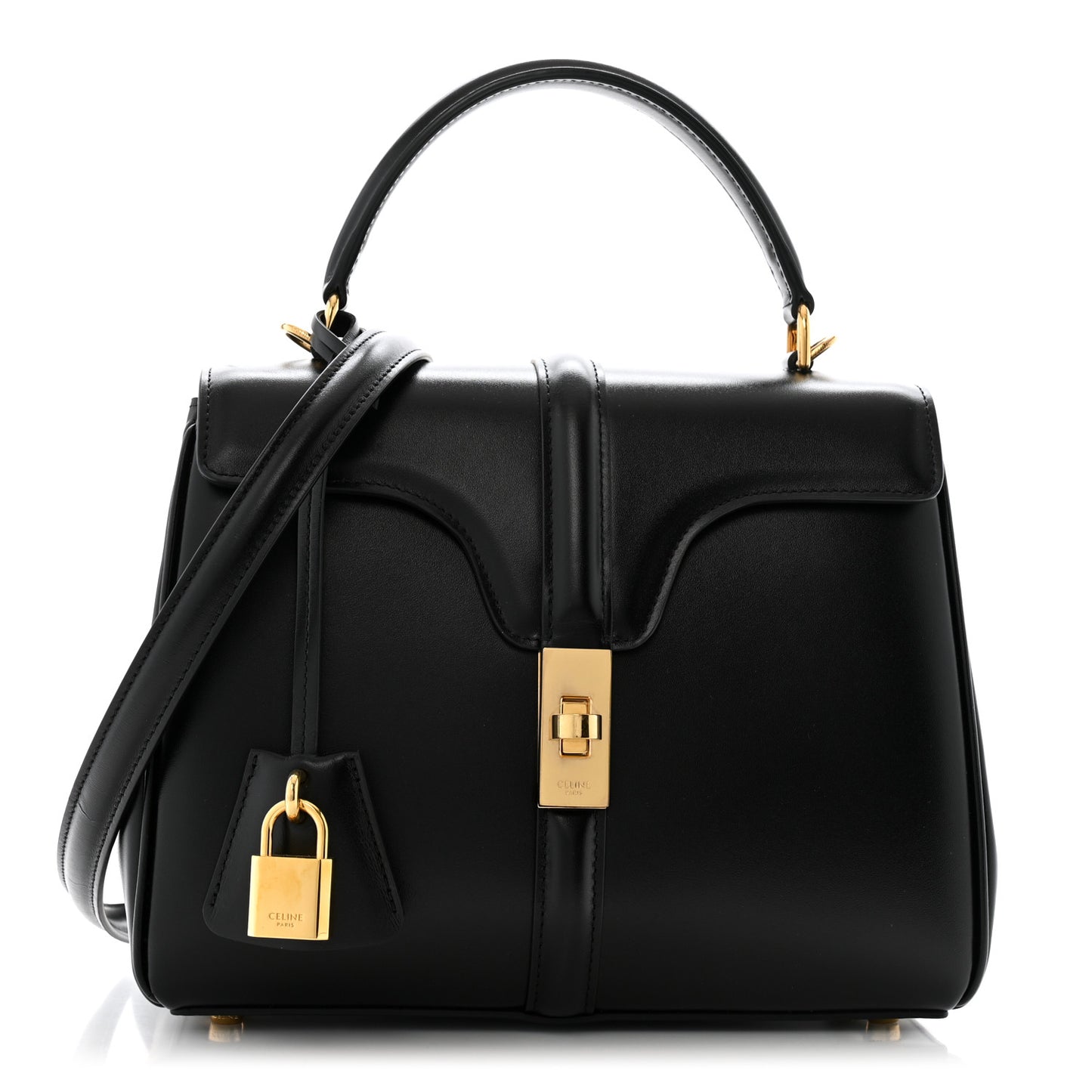 Satinated Calfskin Small 16 Top Handle Bag Black