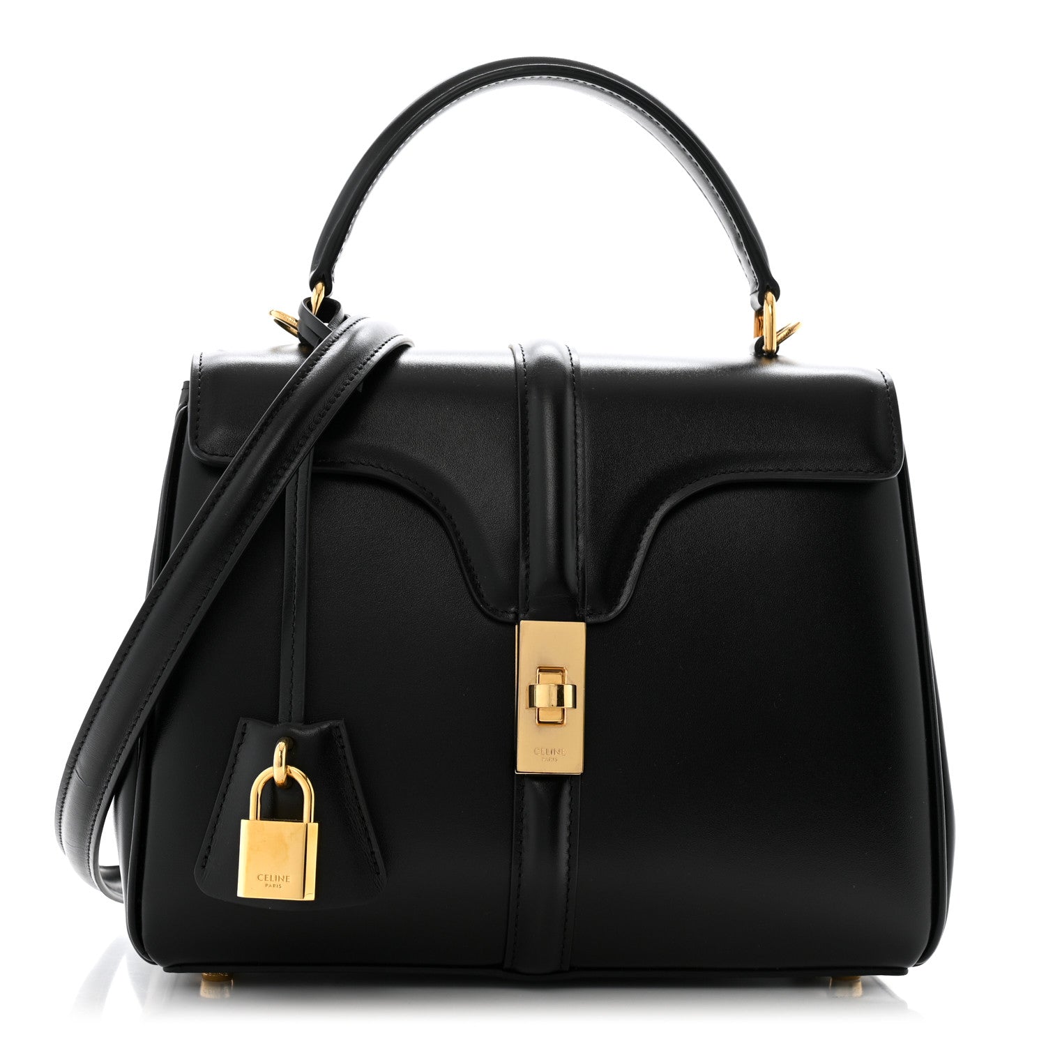 Celine Satinated Calfskin Small 16 Top Handle Bag Black 1 of 14