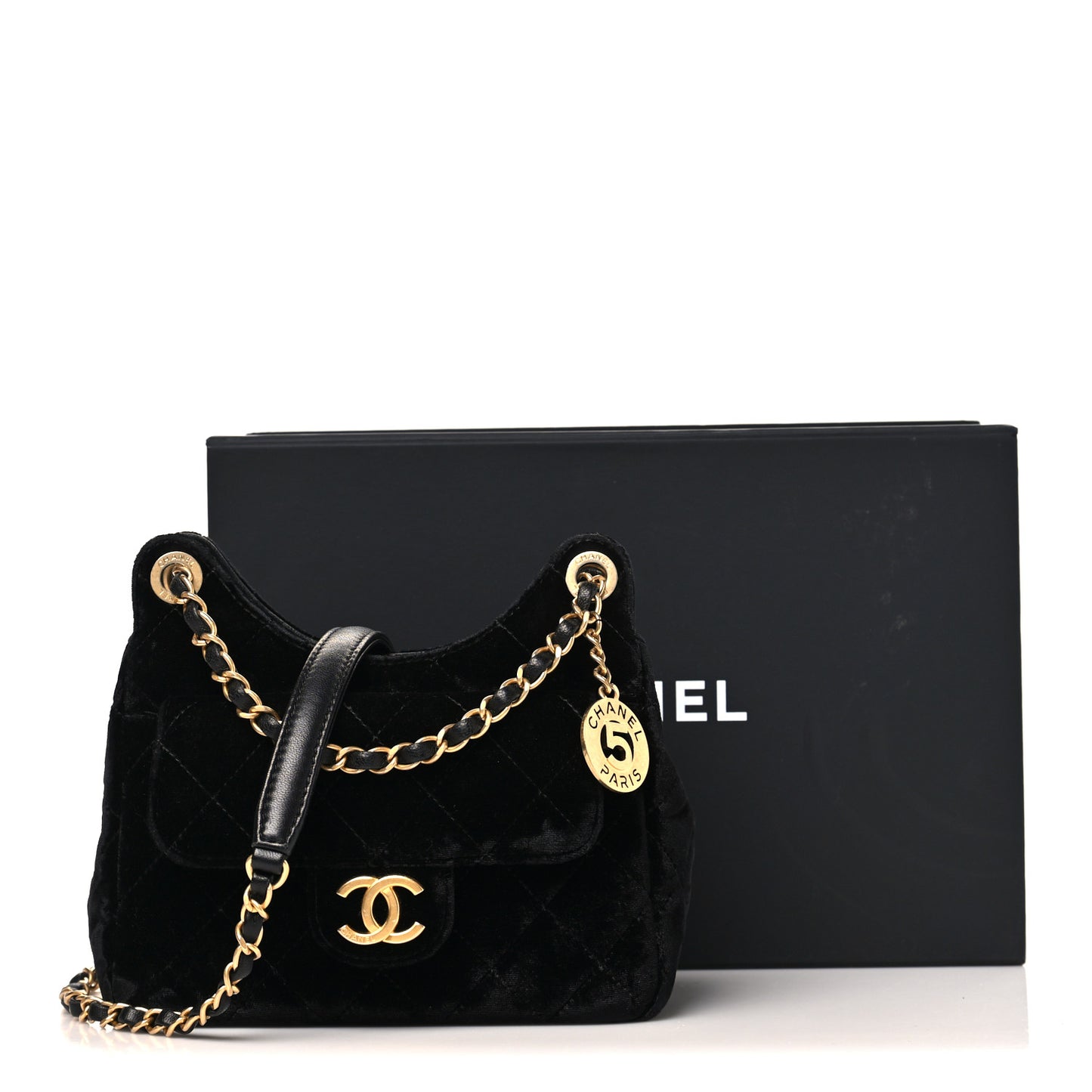 Velvet Quilted Small Wavy CC Hobo Black
