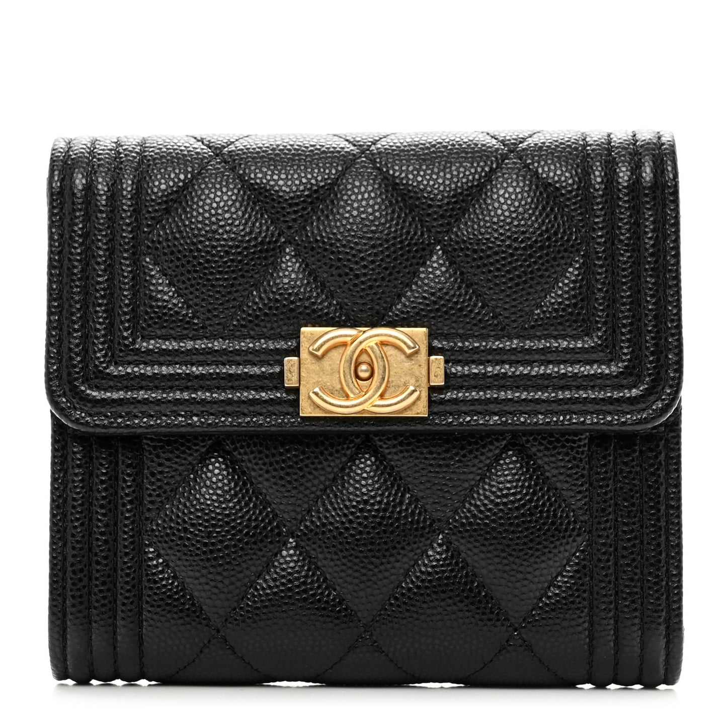 Caviar Quilted Compact Boy Wallet Black