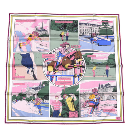 Hermes Silk La Legende Du Cheval A Plumes Scarf 90 Rose Pale Jaune Vif Turquoise 6 of 9