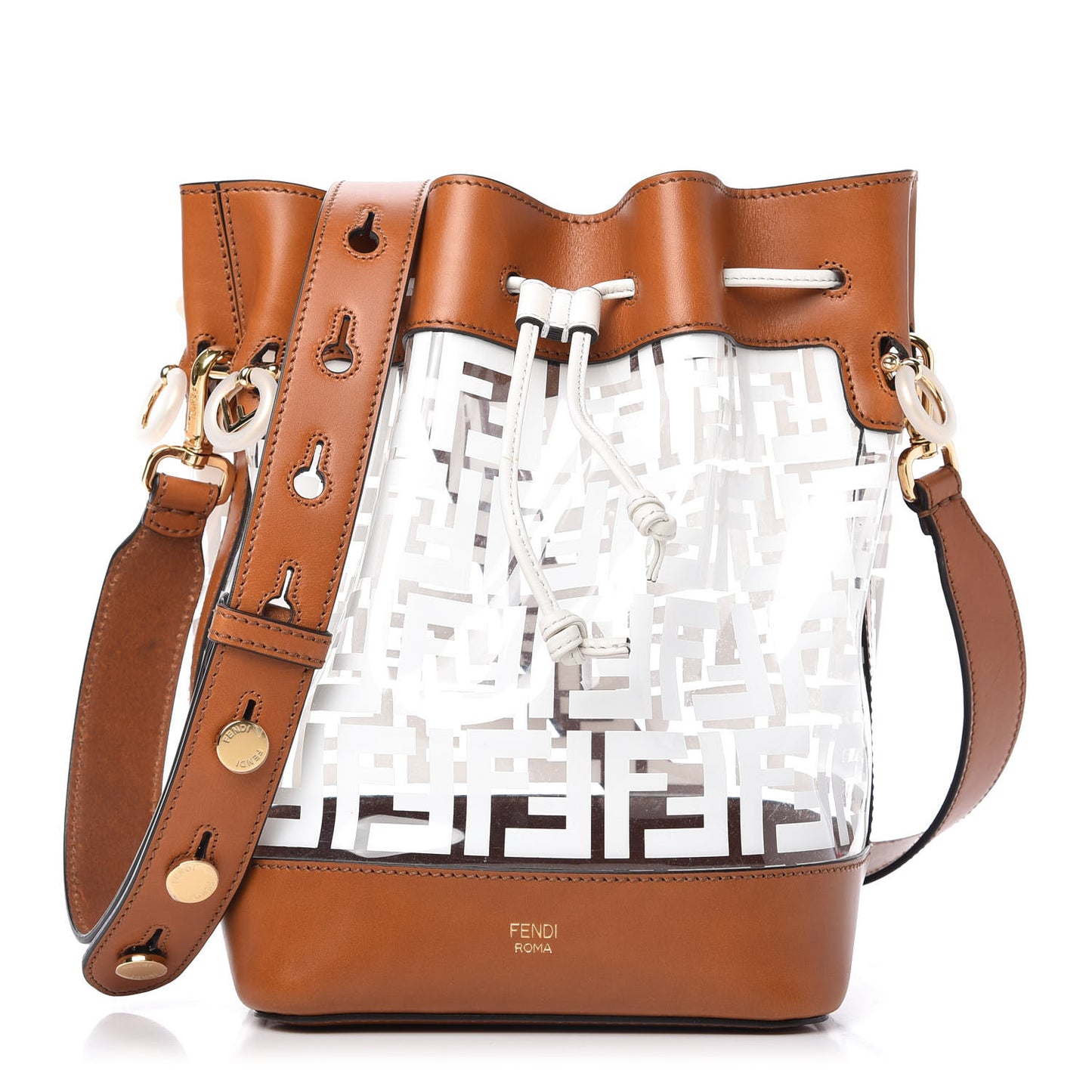 TPU FF Vitello Aura F is Fendi Grande Mon Tresor Bucket Bag White Cuoio